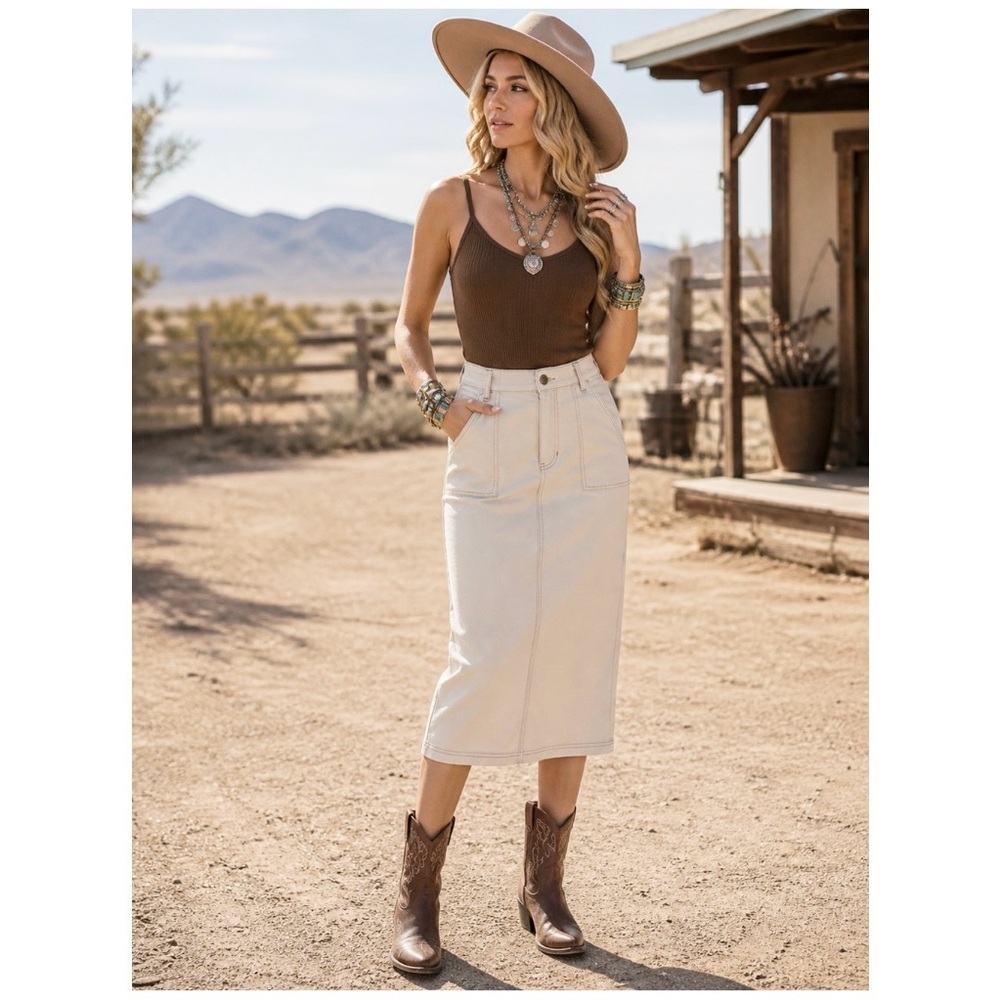 Talbots Cream High-Rise Denim Skirt